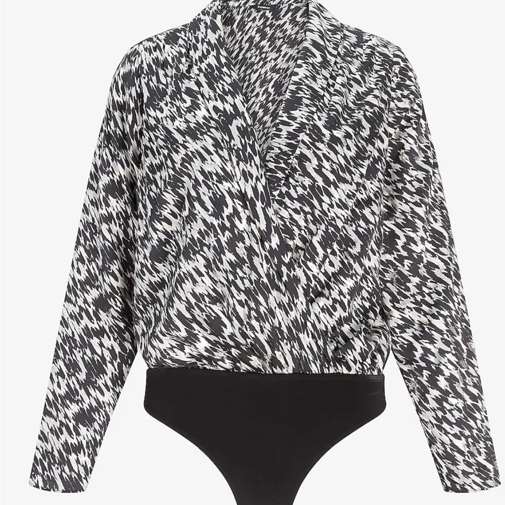 DRAPED LACE INSET LONG SLEEVE THONG BODYSUIT - Picture 3 of 4